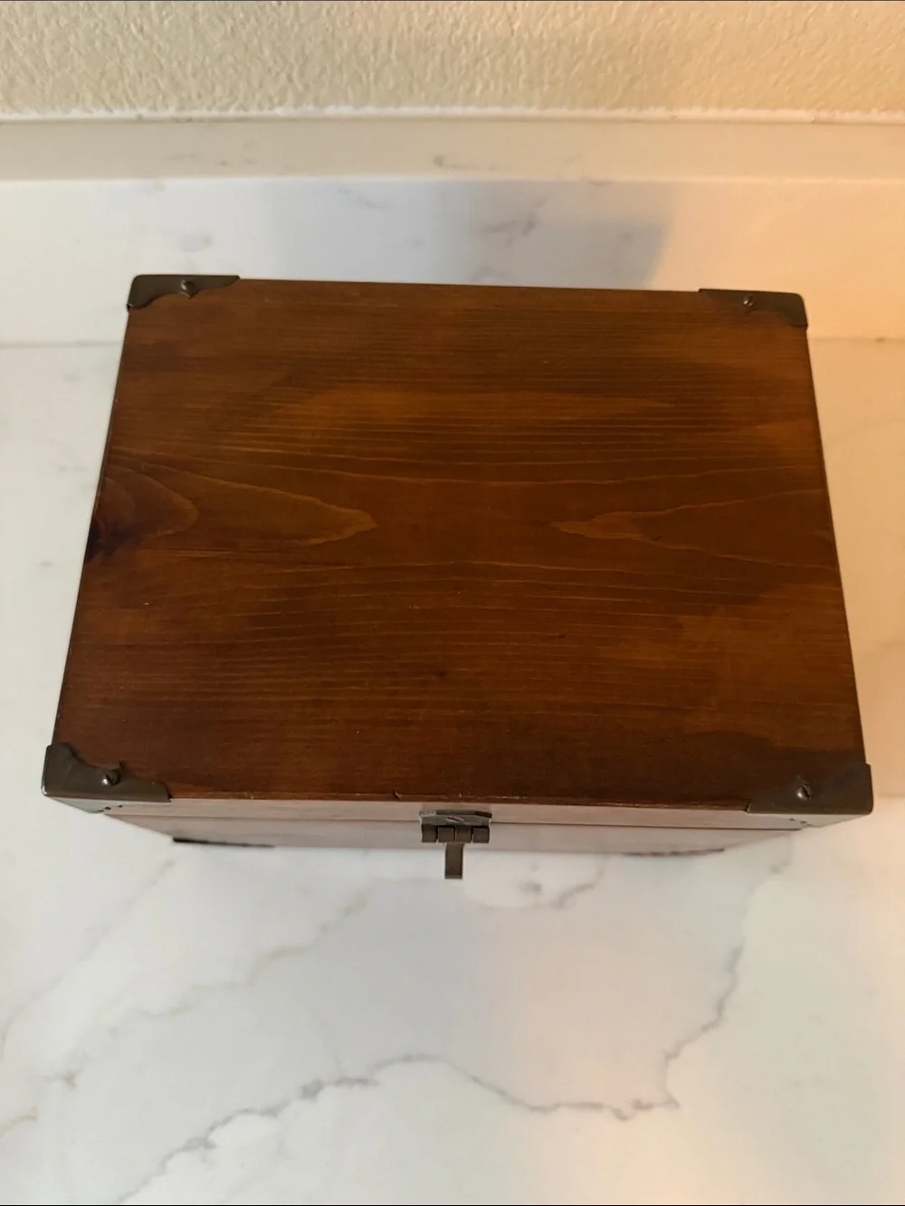 Vintage Wooden Box with Brass Accents and hinged lid